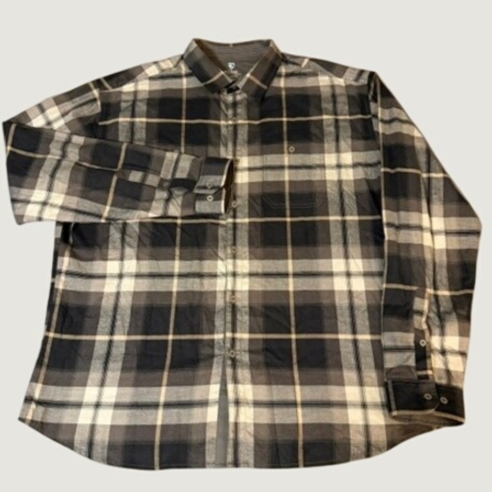 Kuhl Mens XXLarge Black Grey Plaid Cotton Tencel Button Down Shirt Long Sleeve
